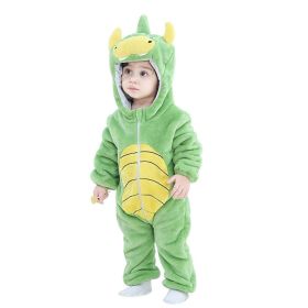 Kid Animal One-piece Pajamas Flannel Jumpsuit Children Cute Fleece Warm Thick Outdoor Wear Soft Spring Autumn Winter Zipper Baby (Color: Green dinosaur, size: Height 100cm)