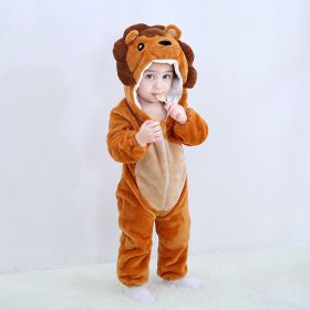 Kid Animal One-piece Pajamas Flannel Jumpsuit Children Cute Fleece Warm Thick Outdoor Wear Soft Spring Autumn Winter Zipper Baby (Color: Brown lion, size: Height 90cm)