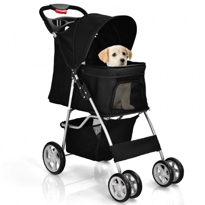 Simple Desight Foldable 4-Wheel Pet Stroller With Storage Basket Simple Desight Foldable 4-Wheel Pet Stroller With Storage Basket
